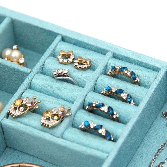 NWT Cloud Two-Layer Blue Jewelry Box Organizer Display Storage case with Lock - Picture 4 of 11